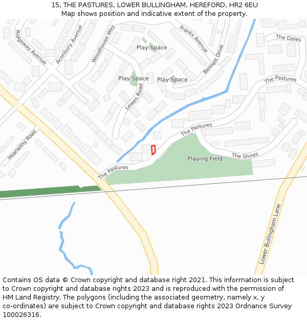 15, THE PASTURES, LOWER BULLINGHAM, HEREFORD, HR2 6EU: Location map and indicative extent of plot