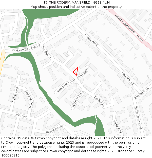 15, THE RODERY, MANSFIELD, NG18 4UH: Location map and indicative extent of plot