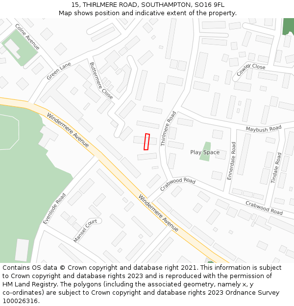 15, THIRLMERE ROAD, SOUTHAMPTON, SO16 9FL: Location map and indicative extent of plot