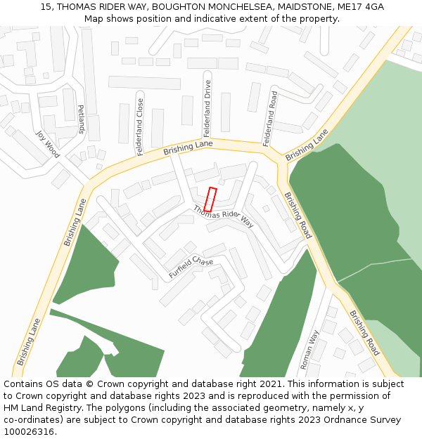 15, THOMAS RIDER WAY, BOUGHTON MONCHELSEA, MAIDSTONE, ME17 4GA: Location map and indicative extent of plot