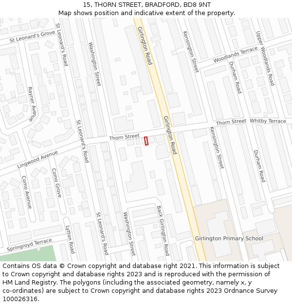 15, THORN STREET, BRADFORD, BD8 9NT: Location map and indicative extent of plot