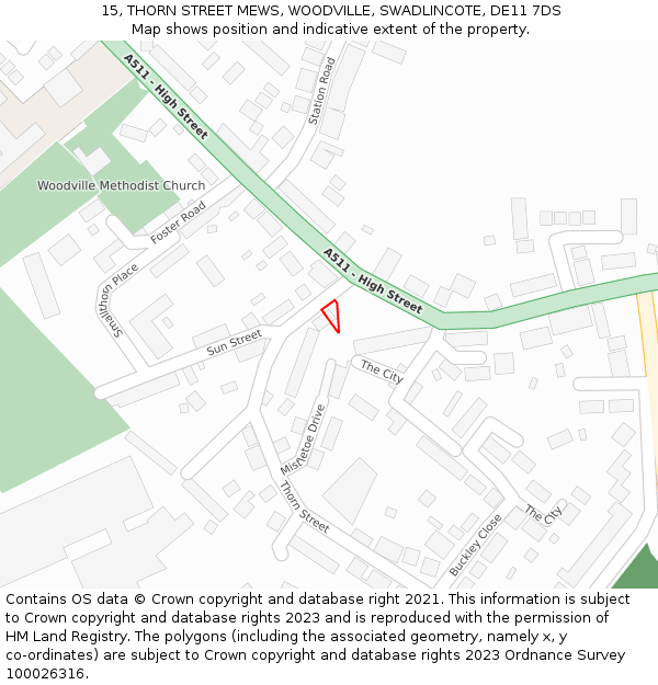 15, THORN STREET MEWS, WOODVILLE, SWADLINCOTE, DE11 7DS: Location map and indicative extent of plot