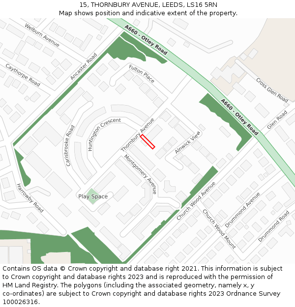 15, THORNBURY AVENUE, LEEDS, LS16 5RN: Location map and indicative extent of plot