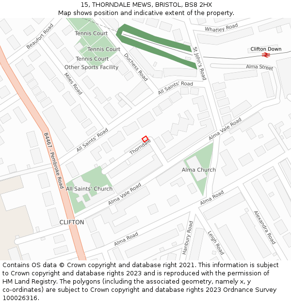 15, THORNDALE MEWS, BRISTOL, BS8 2HX: Location map and indicative extent of plot