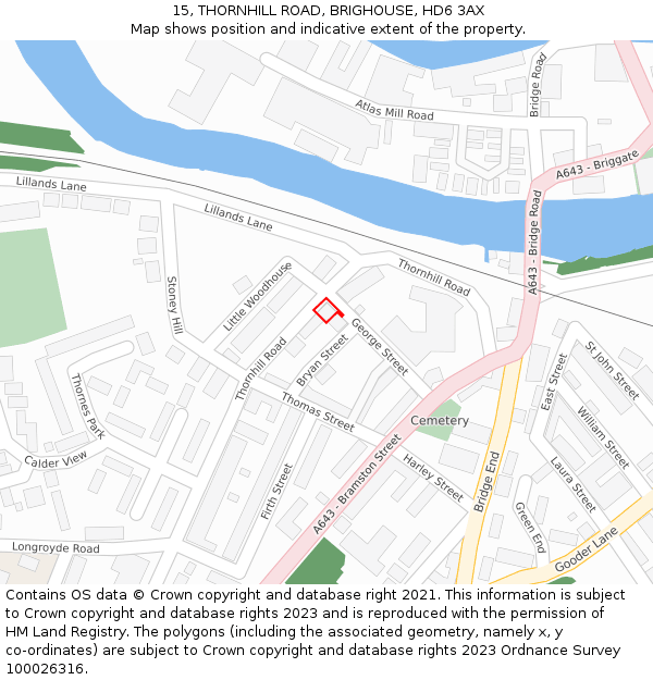 15, THORNHILL ROAD, BRIGHOUSE, HD6 3AX: Location map and indicative extent of plot
