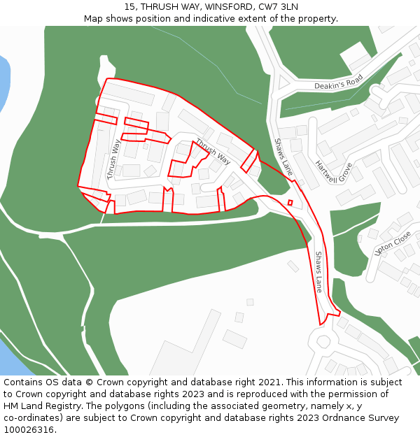 15, THRUSH WAY, WINSFORD, CW7 3LN: Location map and indicative extent of plot