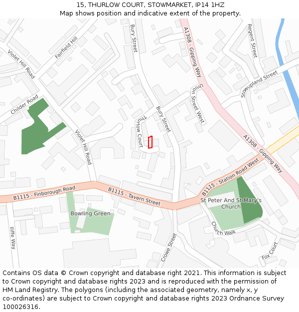 15, THURLOW COURT, STOWMARKET, IP14 1HZ: Location map and indicative extent of plot
