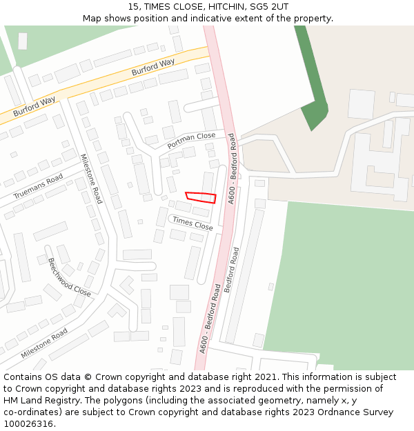 15, TIMES CLOSE, HITCHIN, SG5 2UT: Location map and indicative extent of plot