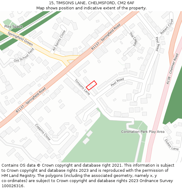 15, TIMSONS LANE, CHELMSFORD, CM2 6AF: Location map and indicative extent of plot