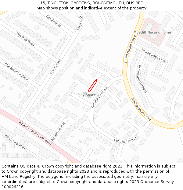 15, TINCLETON GARDENS, BOURNEMOUTH, BH9 3RD: Location map and indicative extent of plot