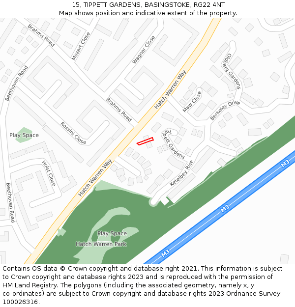 15, TIPPETT GARDENS, BASINGSTOKE, RG22 4NT: Location map and indicative extent of plot