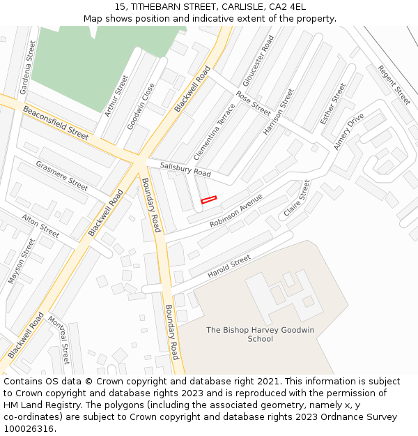 15, TITHEBARN STREET, CARLISLE, CA2 4EL: Location map and indicative extent of plot