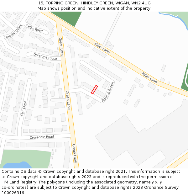 15, TOPPING GREEN, HINDLEY GREEN, WIGAN, WN2 4UG: Location map and indicative extent of plot