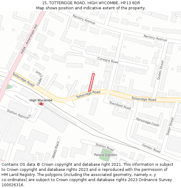 15, TOTTERIDGE ROAD, HIGH WYCOMBE, HP13 6DR: Location map and indicative extent of plot