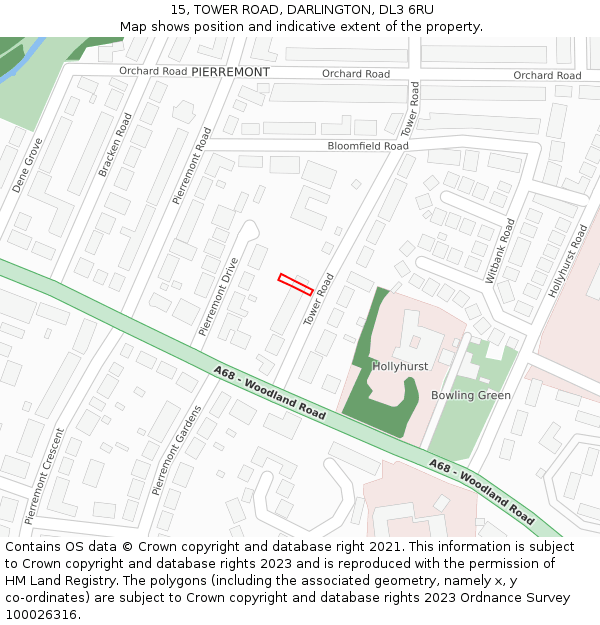 15, TOWER ROAD, DARLINGTON, DL3 6RU: Location map and indicative extent of plot