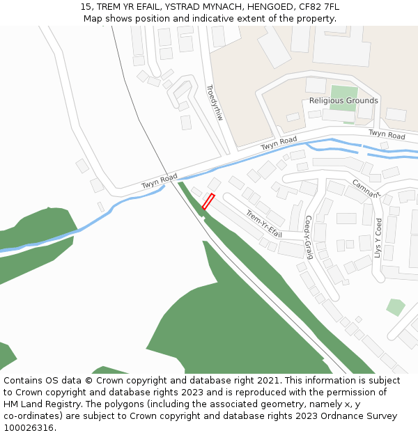 15, TREM YR EFAIL, YSTRAD MYNACH, HENGOED, CF82 7FL: Location map and indicative extent of plot