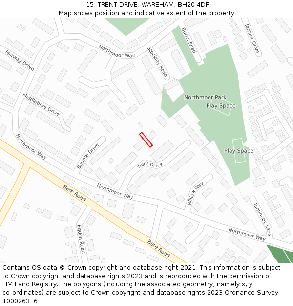 15, TRENT DRIVE, WAREHAM, BH20 4DF: Location map and indicative extent of plot