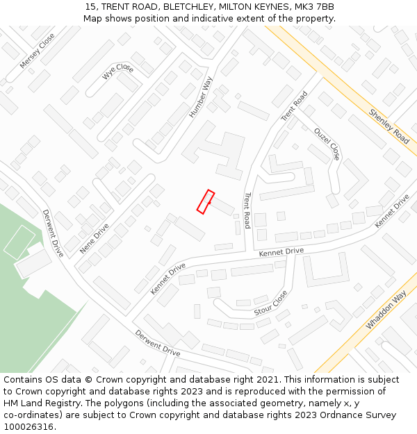 15, TRENT ROAD, BLETCHLEY, MILTON KEYNES, MK3 7BB: Location map and indicative extent of plot