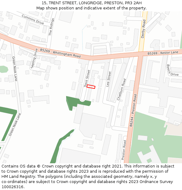 15, TRENT STREET, LONGRIDGE, PRESTON, PR3 2AH: Location map and indicative extent of plot