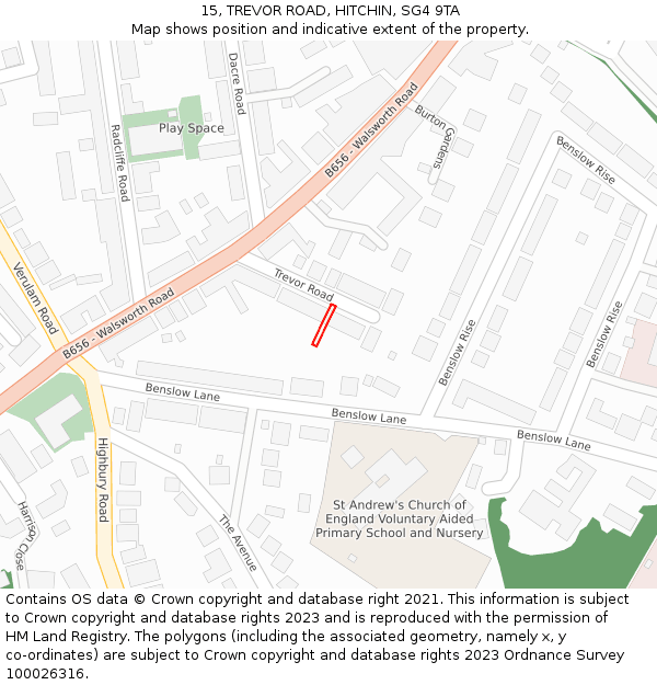 15, TREVOR ROAD, HITCHIN, SG4 9TA: Location map and indicative extent of plot