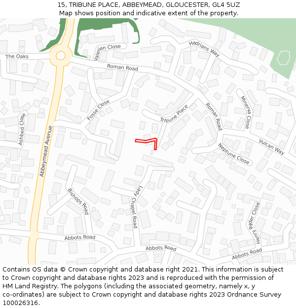 15, TRIBUNE PLACE, ABBEYMEAD, GLOUCESTER, GL4 5UZ: Location map and indicative extent of plot