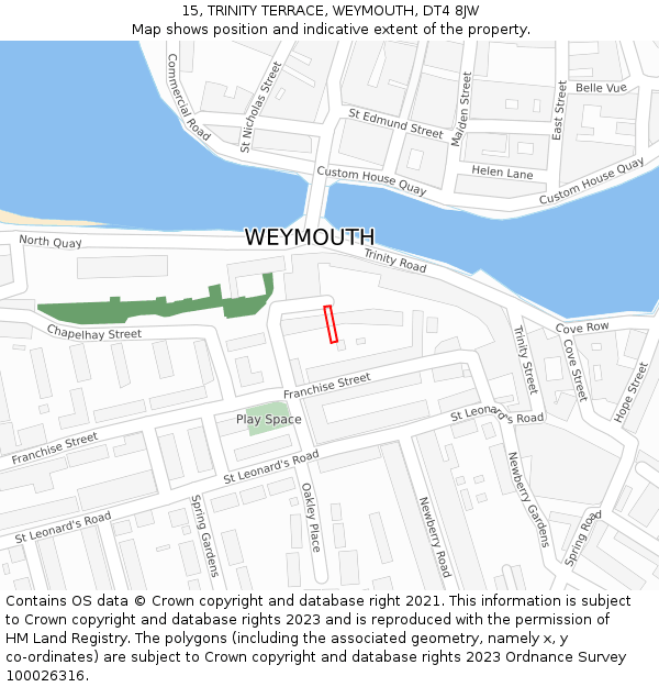 15, TRINITY TERRACE, WEYMOUTH, DT4 8JW: Location map and indicative extent of plot