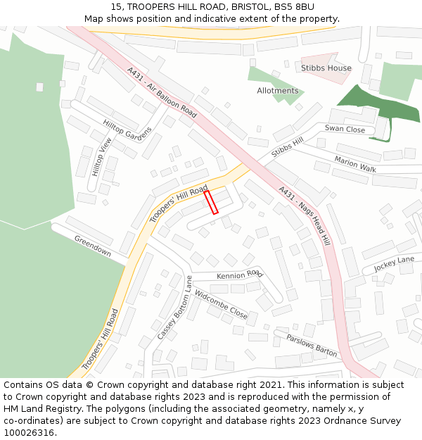 15, TROOPERS HILL ROAD, BRISTOL, BS5 8BU: Location map and indicative extent of plot
