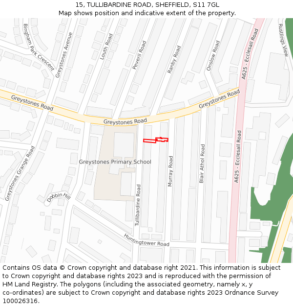 15, TULLIBARDINE ROAD, SHEFFIELD, S11 7GL: Location map and indicative extent of plot