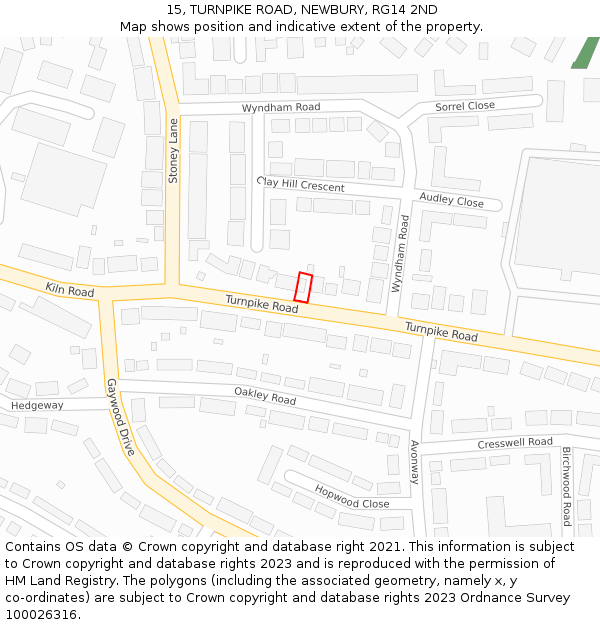 15, TURNPIKE ROAD, NEWBURY, RG14 2ND: Location map and indicative extent of plot