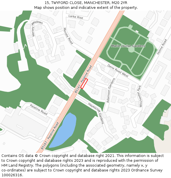 15, TWYFORD CLOSE, MANCHESTER, M20 2YR: Location map and indicative extent of plot