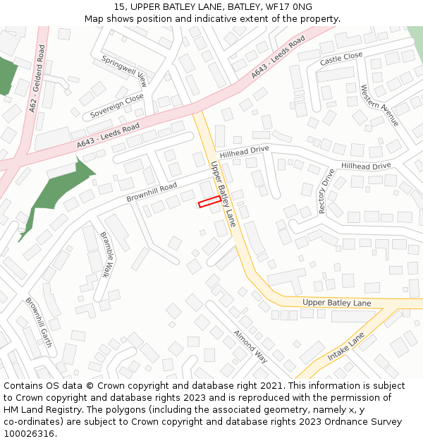 15, UPPER BATLEY LANE, BATLEY, WF17 0NG: Location map and indicative extent of plot