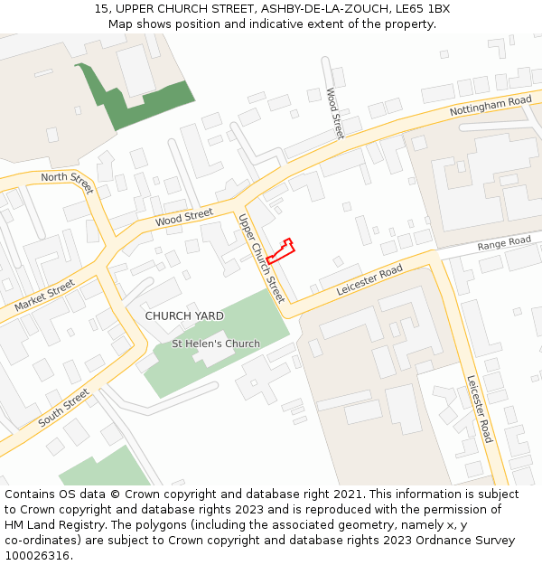 15, UPPER CHURCH STREET, ASHBY-DE-LA-ZOUCH, LE65 1BX: Location map and indicative extent of plot