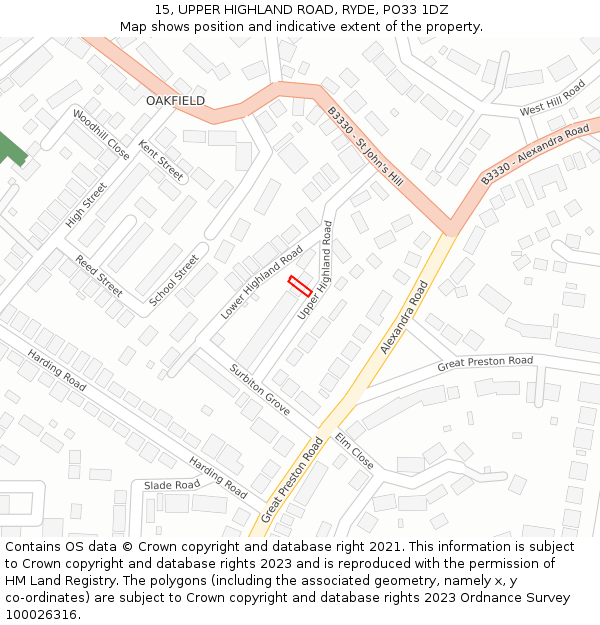 15, UPPER HIGHLAND ROAD, RYDE, PO33 1DZ: Location map and indicative extent of plot