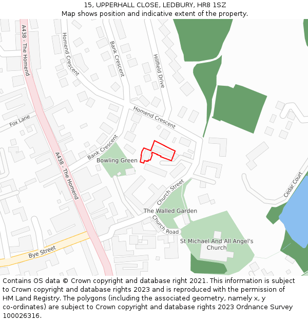 15, UPPERHALL CLOSE, LEDBURY, HR8 1SZ: Location map and indicative extent of plot