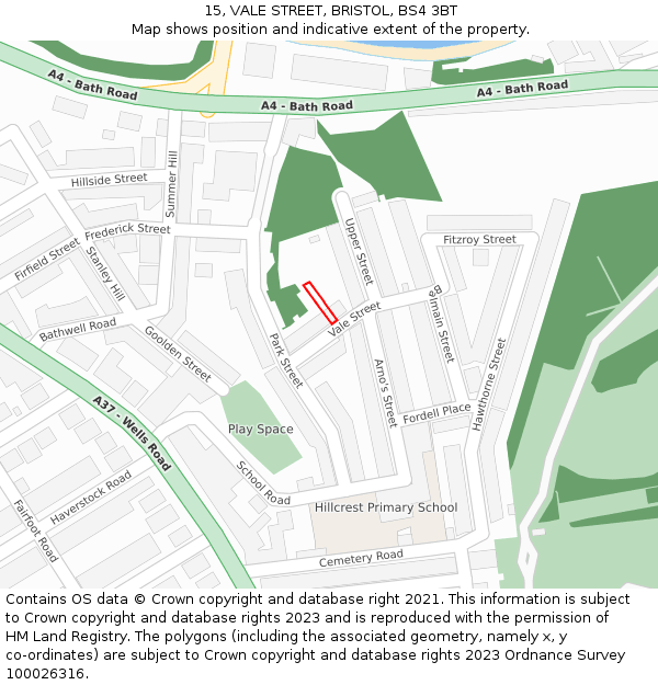 15, VALE STREET, BRISTOL, BS4 3BT: Location map and indicative extent of plot