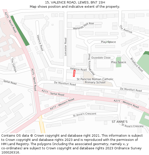 15, VALENCE ROAD, LEWES, BN7 1SH: Location map and indicative extent of plot