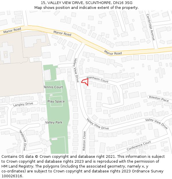 15, VALLEY VIEW DRIVE, SCUNTHORPE, DN16 3SG: Location map and indicative extent of plot