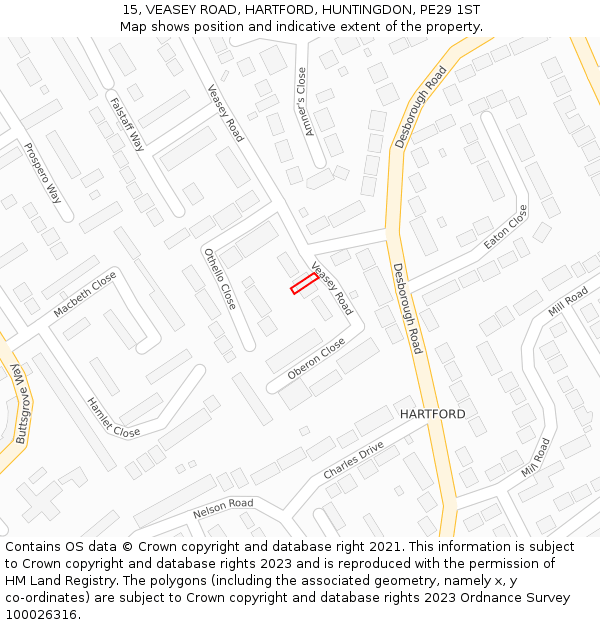 15, VEASEY ROAD, HARTFORD, HUNTINGDON, PE29 1ST: Location map and indicative extent of plot
