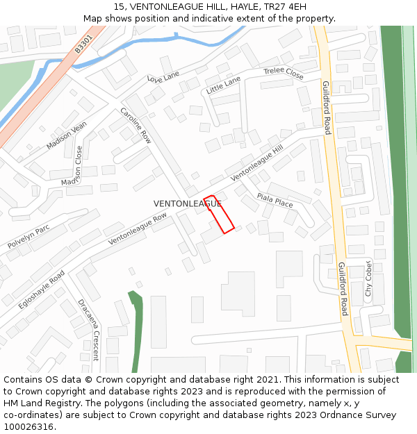 15, VENTONLEAGUE HILL, HAYLE, TR27 4EH: Location map and indicative extent of plot
