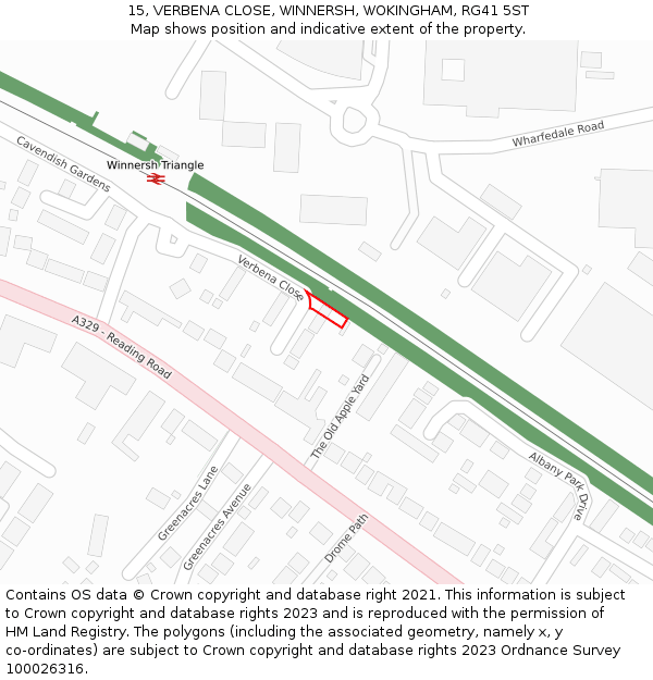 15, VERBENA CLOSE, WINNERSH, WOKINGHAM, RG41 5ST: Location map and indicative extent of plot
