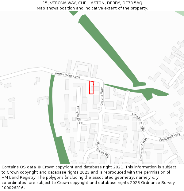 15, VERONA WAY, CHELLASTON, DERBY, DE73 5AQ: Location map and indicative extent of plot