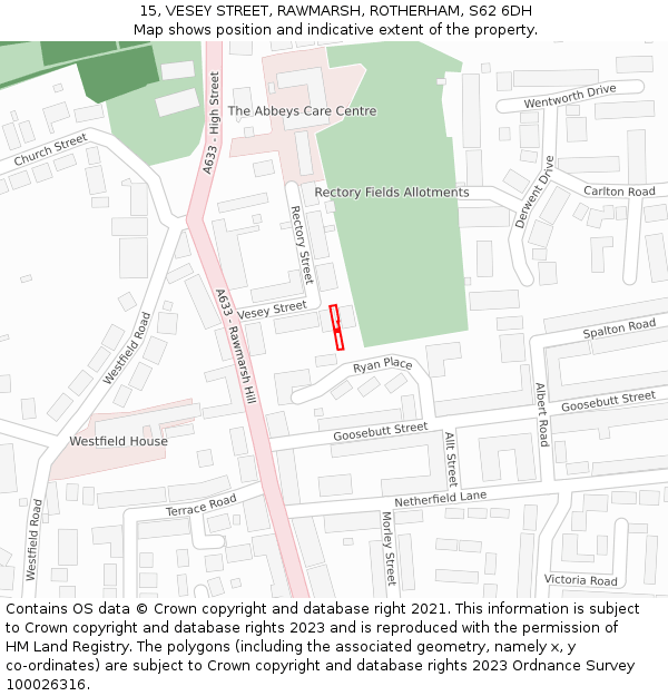 15, VESEY STREET, RAWMARSH, ROTHERHAM, S62 6DH: Location map and indicative extent of plot