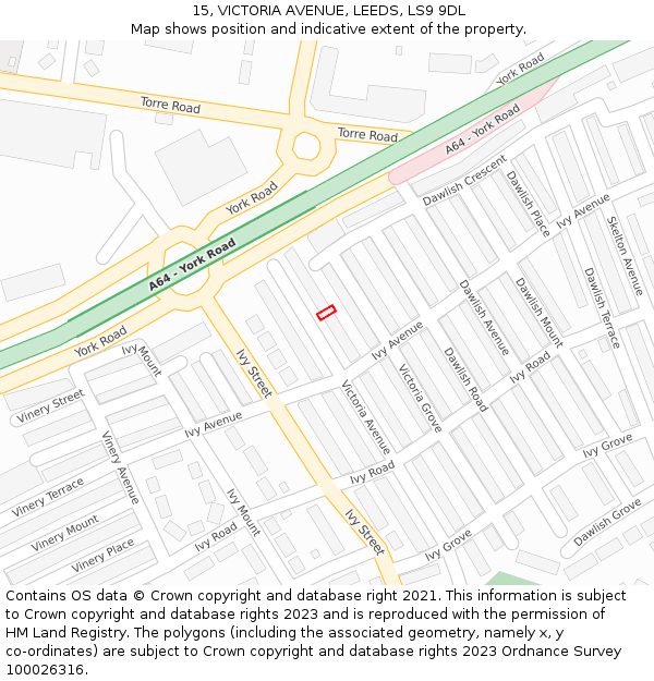 15, VICTORIA AVENUE, LEEDS, LS9 9DL: Location map and indicative extent of plot