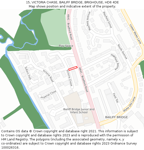 15, VICTORIA CHASE, BAILIFF BRIDGE, BRIGHOUSE, HD6 4DE: Location map and indicative extent of plot