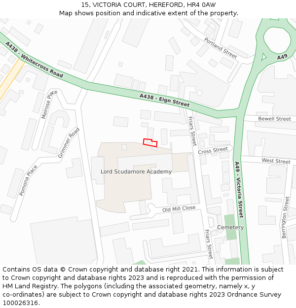 15, VICTORIA COURT, HEREFORD, HR4 0AW: Location map and indicative extent of plot