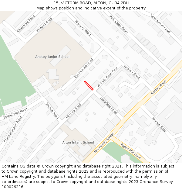 15, VICTORIA ROAD, ALTON, GU34 2DH: Location map and indicative extent of plot