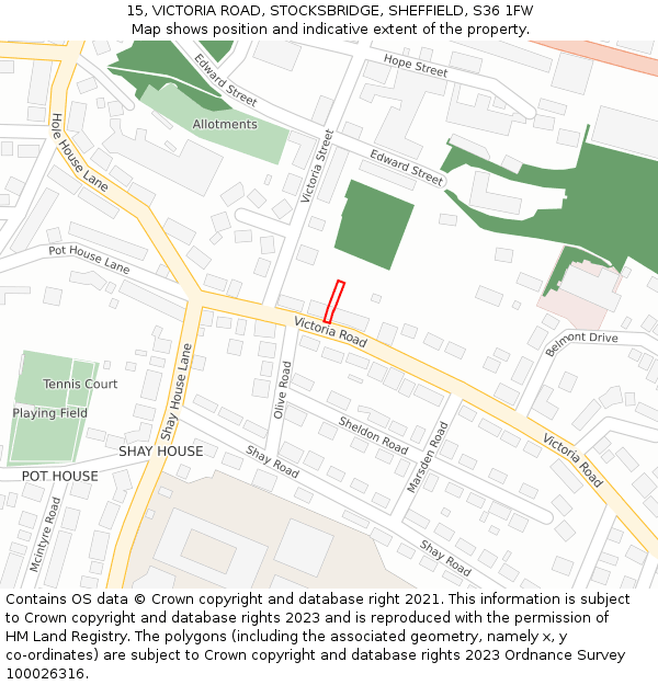 15, VICTORIA ROAD, STOCKSBRIDGE, SHEFFIELD, S36 1FW: Location map and indicative extent of plot