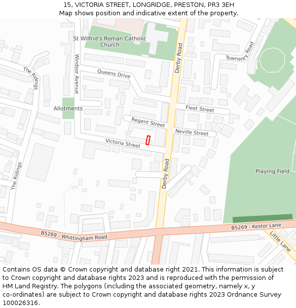 15, VICTORIA STREET, LONGRIDGE, PRESTON, PR3 3EH: Location map and indicative extent of plot