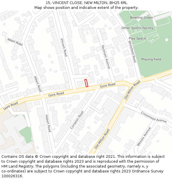 15, VINCENT CLOSE, NEW MILTON, BH25 6RL: Location map and indicative extent of plot