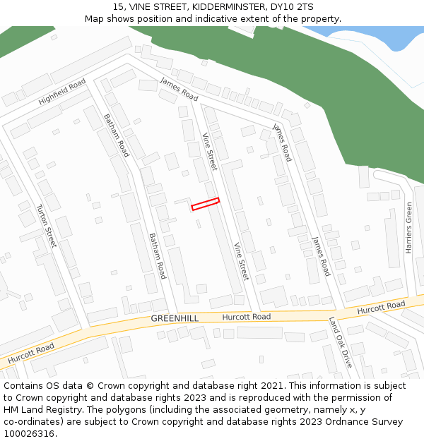 15, VINE STREET, KIDDERMINSTER, DY10 2TS: Location map and indicative extent of plot